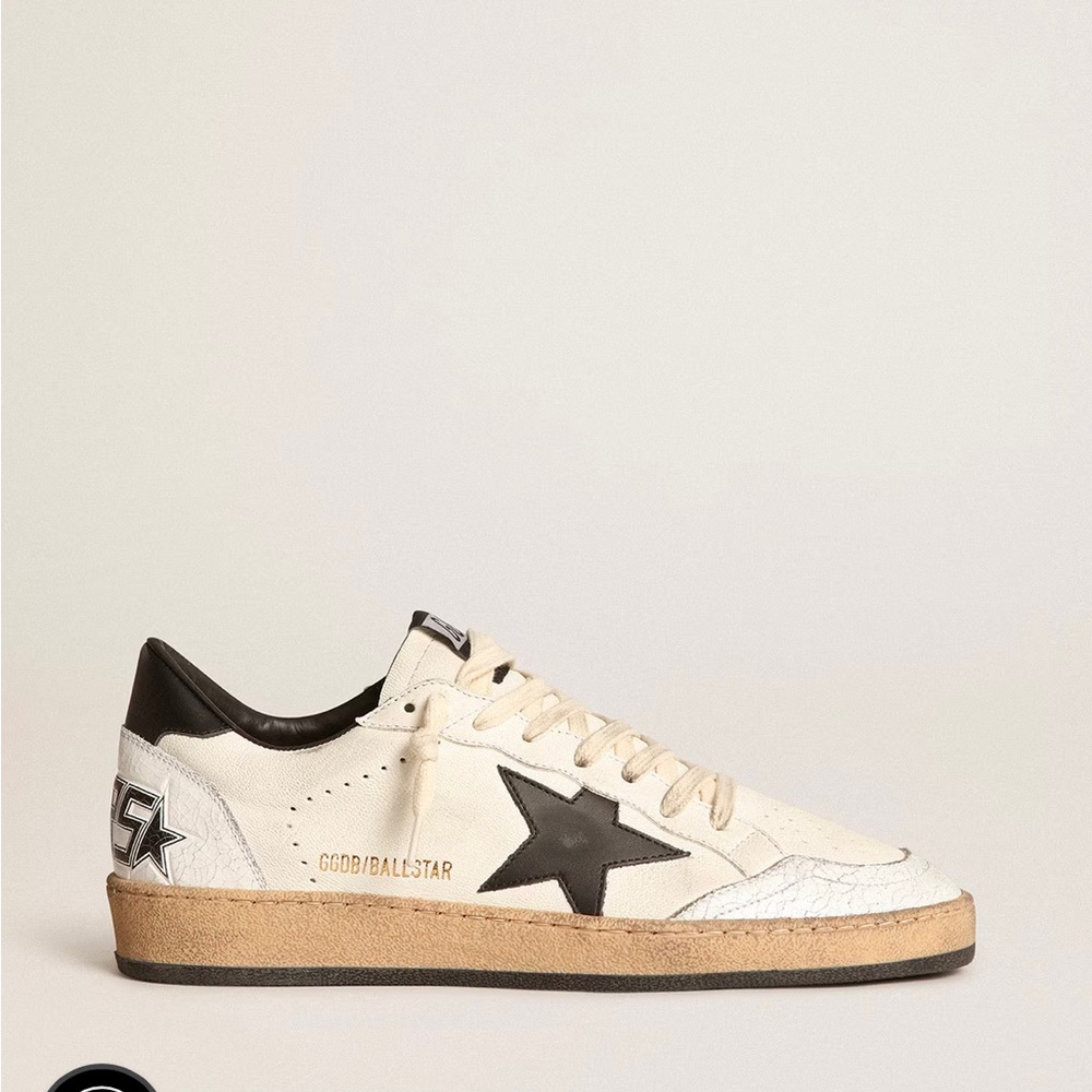 Golden Goose Cream Leather Sneakers with Black Star and Heel